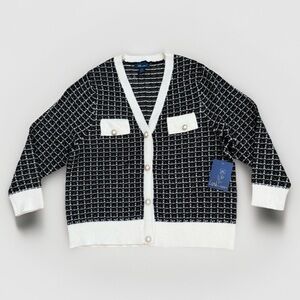 Lark+Grey Women Plus Size 2XL Elegant Sweater Black White Button Front NWT